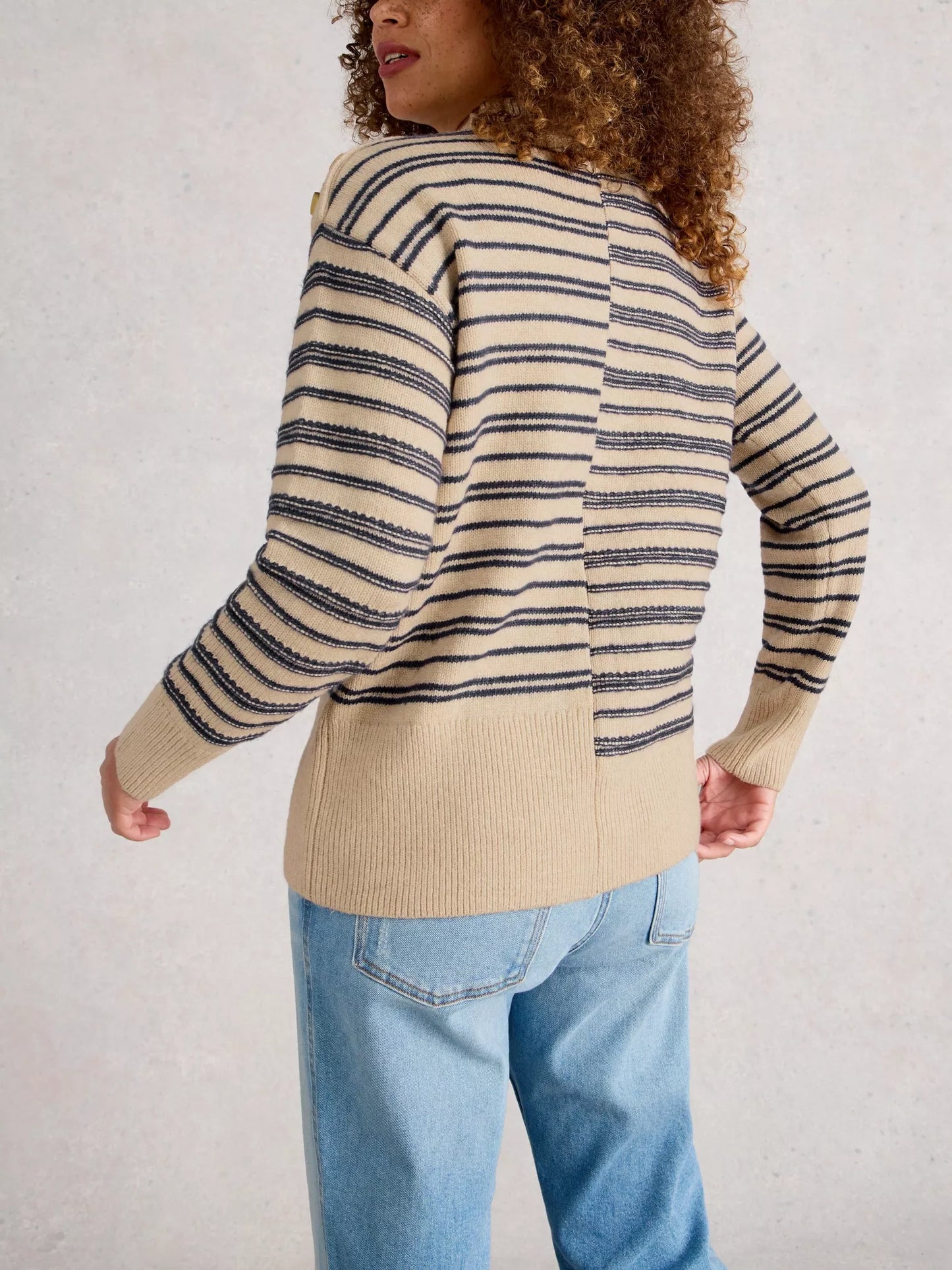 White Stuff Mix Stripe Stand Neck Jumper
