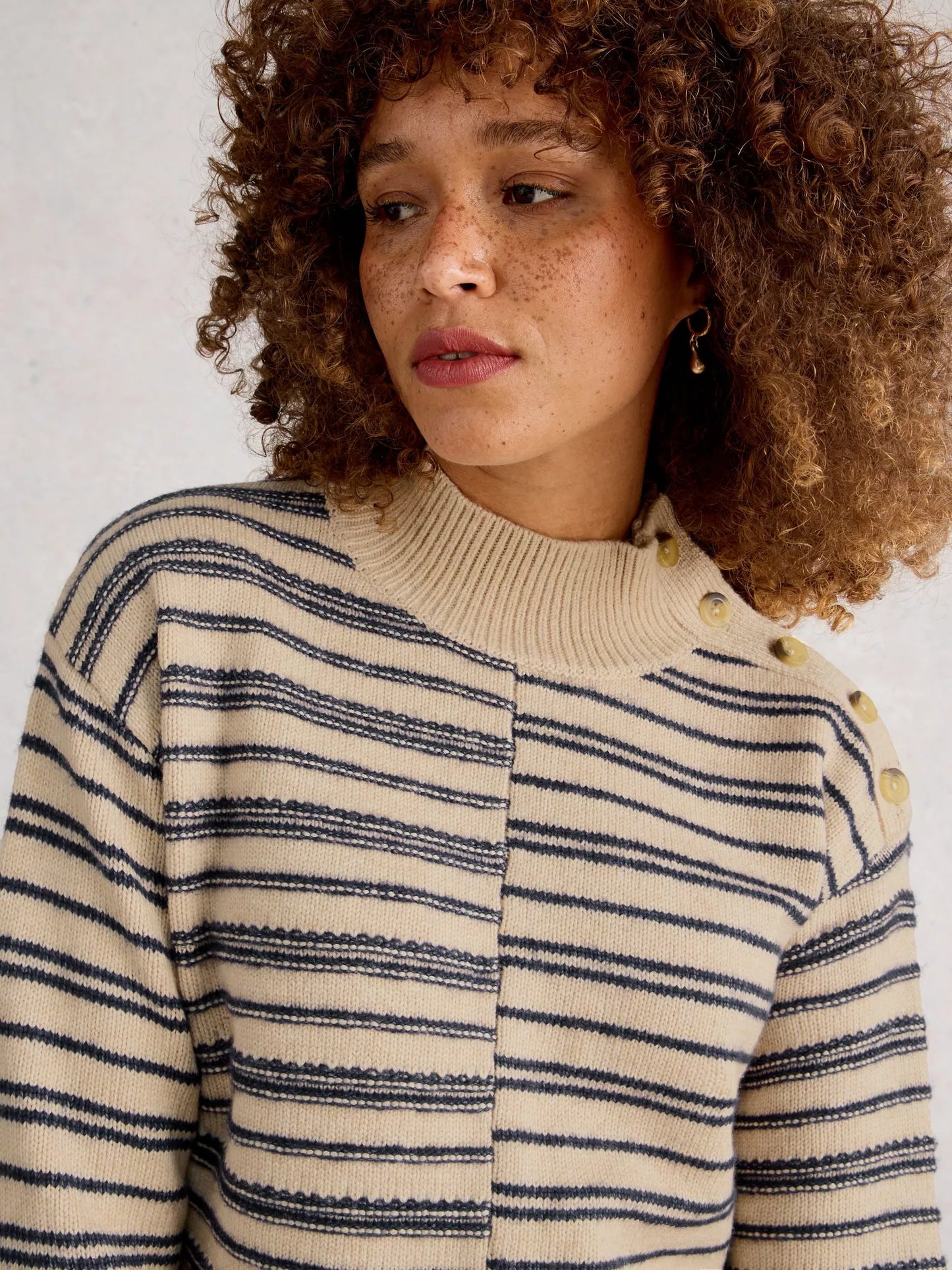 White Stuff Mix Stripe Stand Neck Jumper