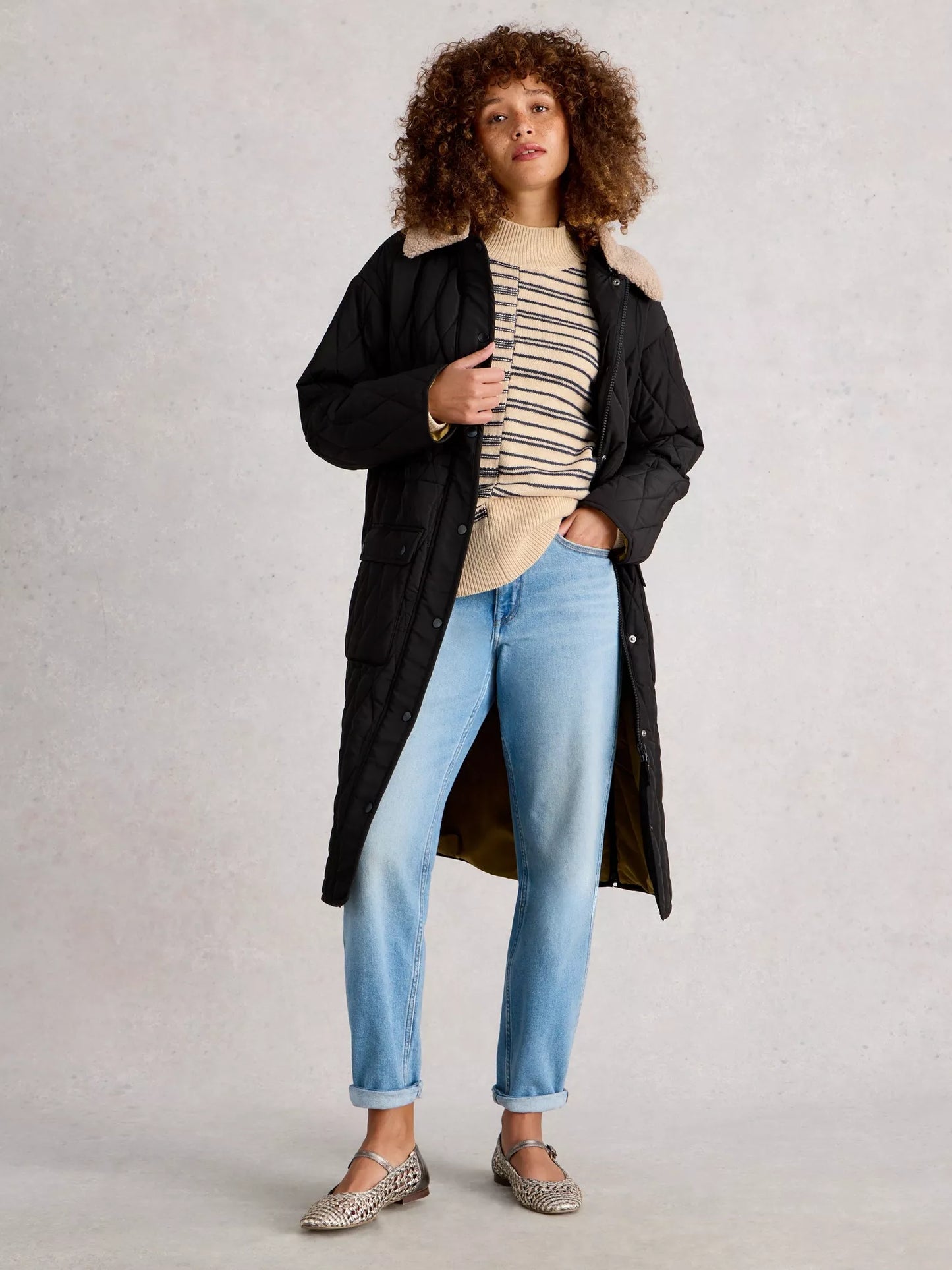 White Stuff Mix Stripe Stand Neck Jumper