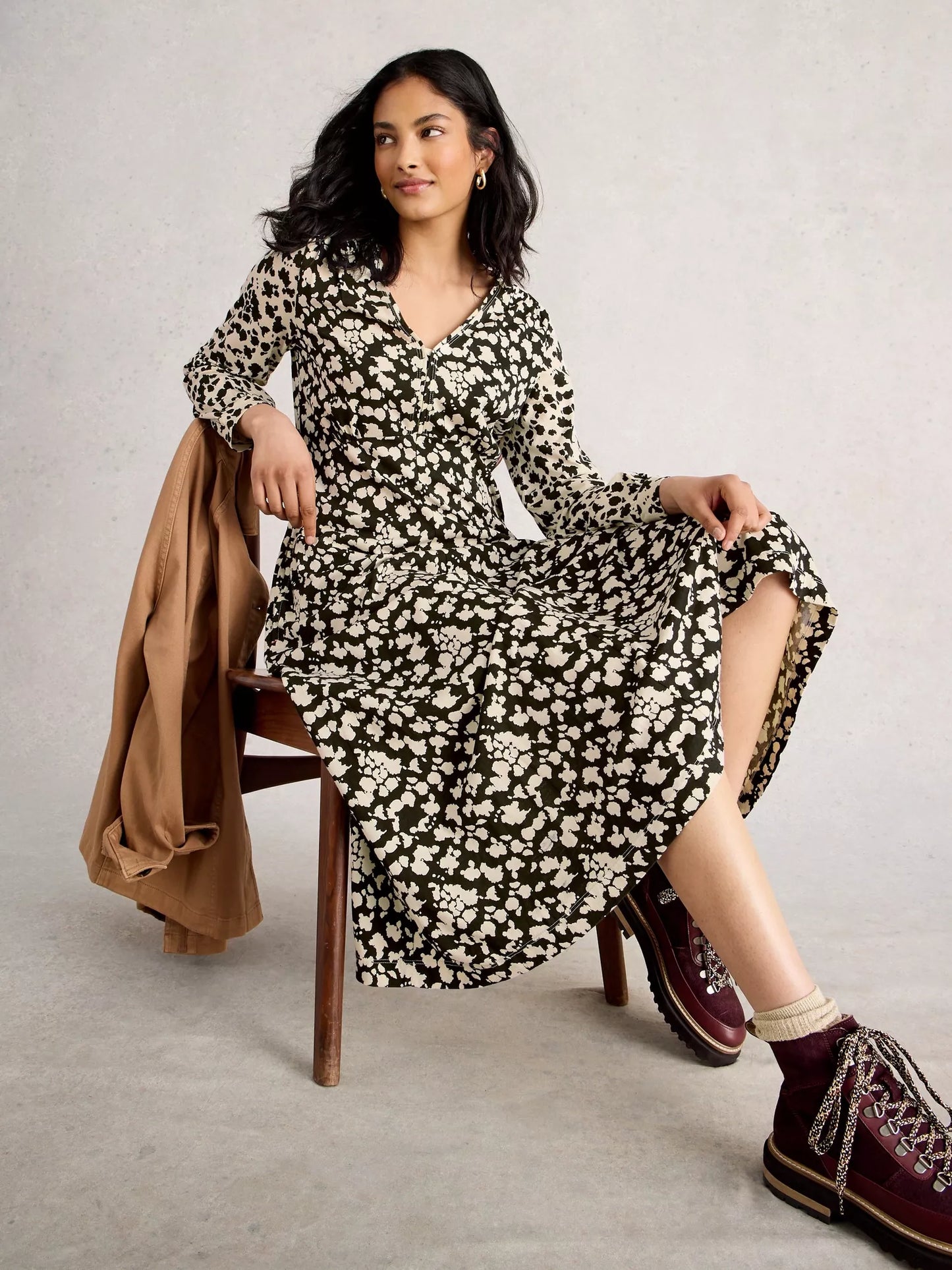 White Stuff Megan Long Sleeve Jersey Midi Dress