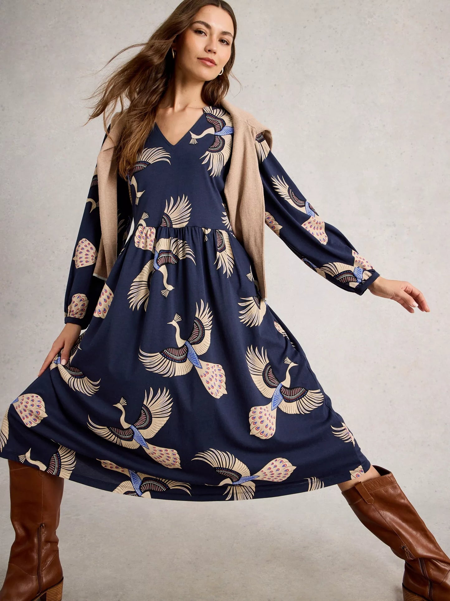 White Stuff Leah Short-Sleeve Jersey Midi Dress