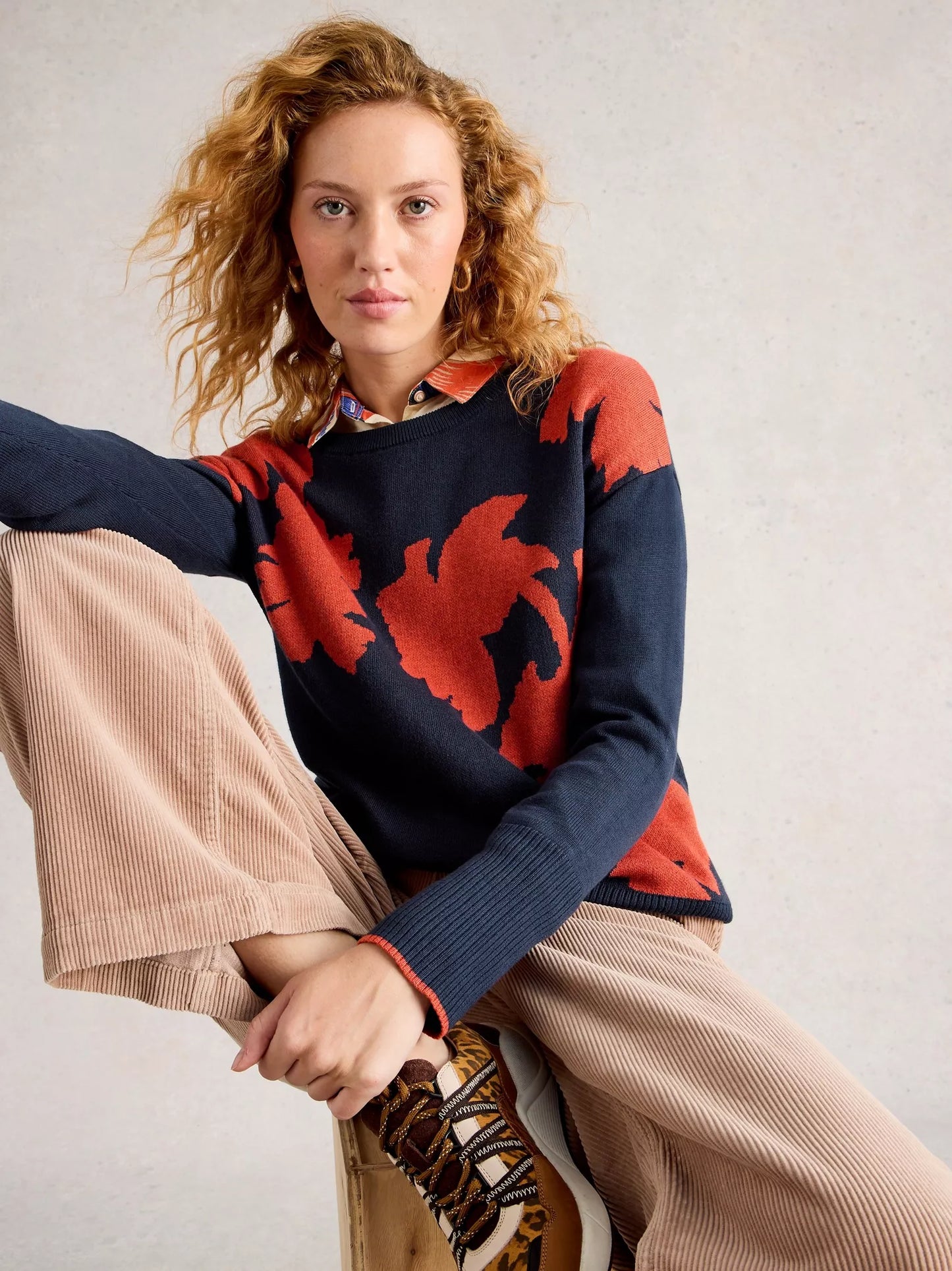 White Stuff Olive Print Crew Neck Jumper