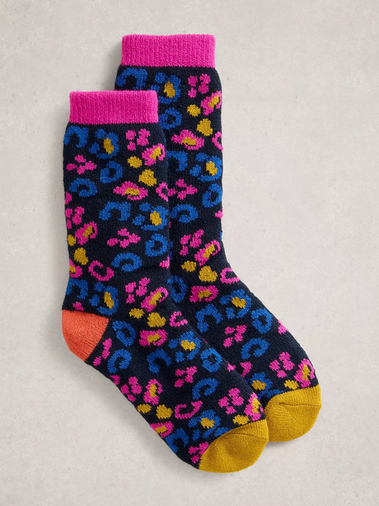 White Stuff Leopard Camo Cabin Sock