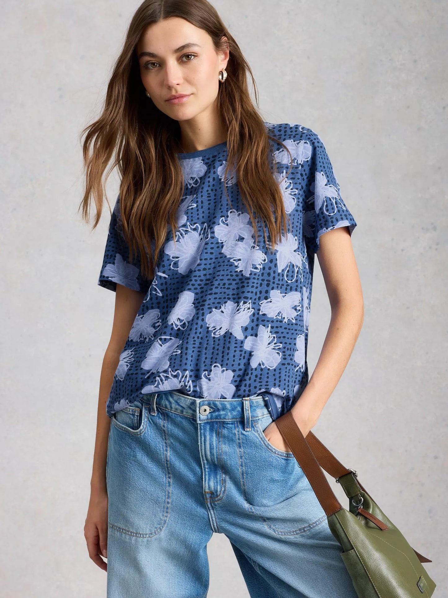White Stuff Clara Crew Neck Short Sleeve Tee in Navy Multi