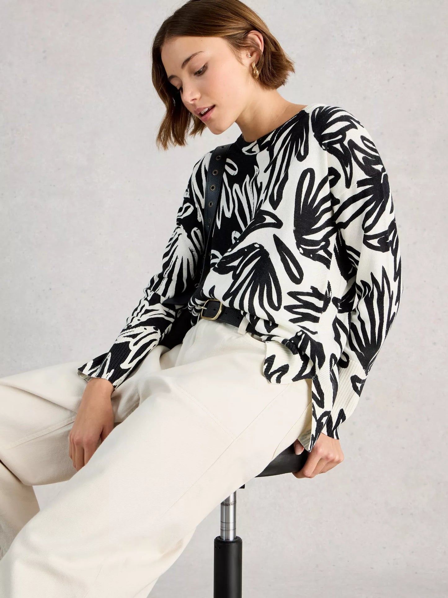 White Stuff Olive Print Crew Neck Jumper