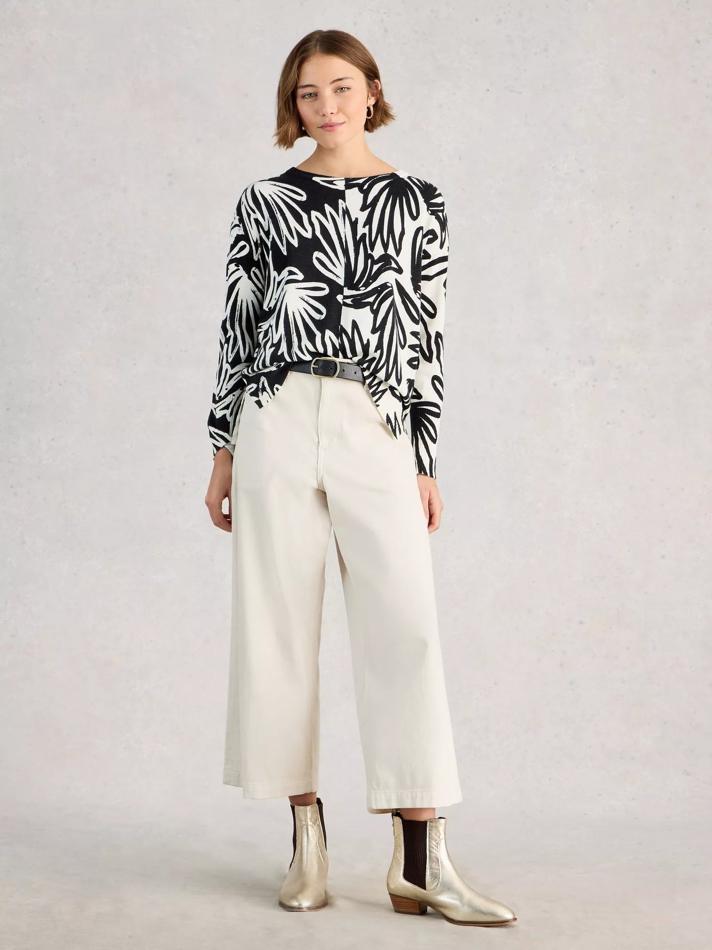 White Stuff Olive Print Crew Neck Jumper