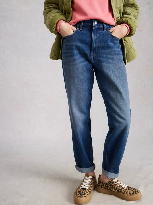 Women's White Stuff Freya Weekend relaxed straight-cut jeans in a classic denim wash, featuring an ankle-length hem.