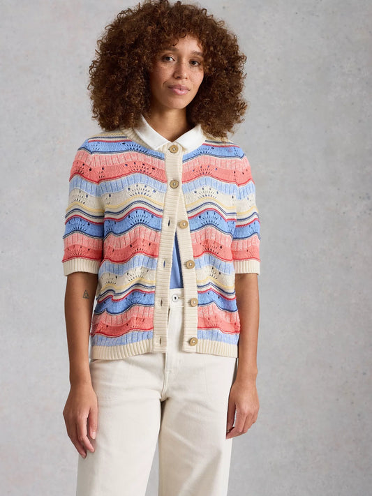 White Stuff Isabella Wavy Cardigan in Ivory Multi