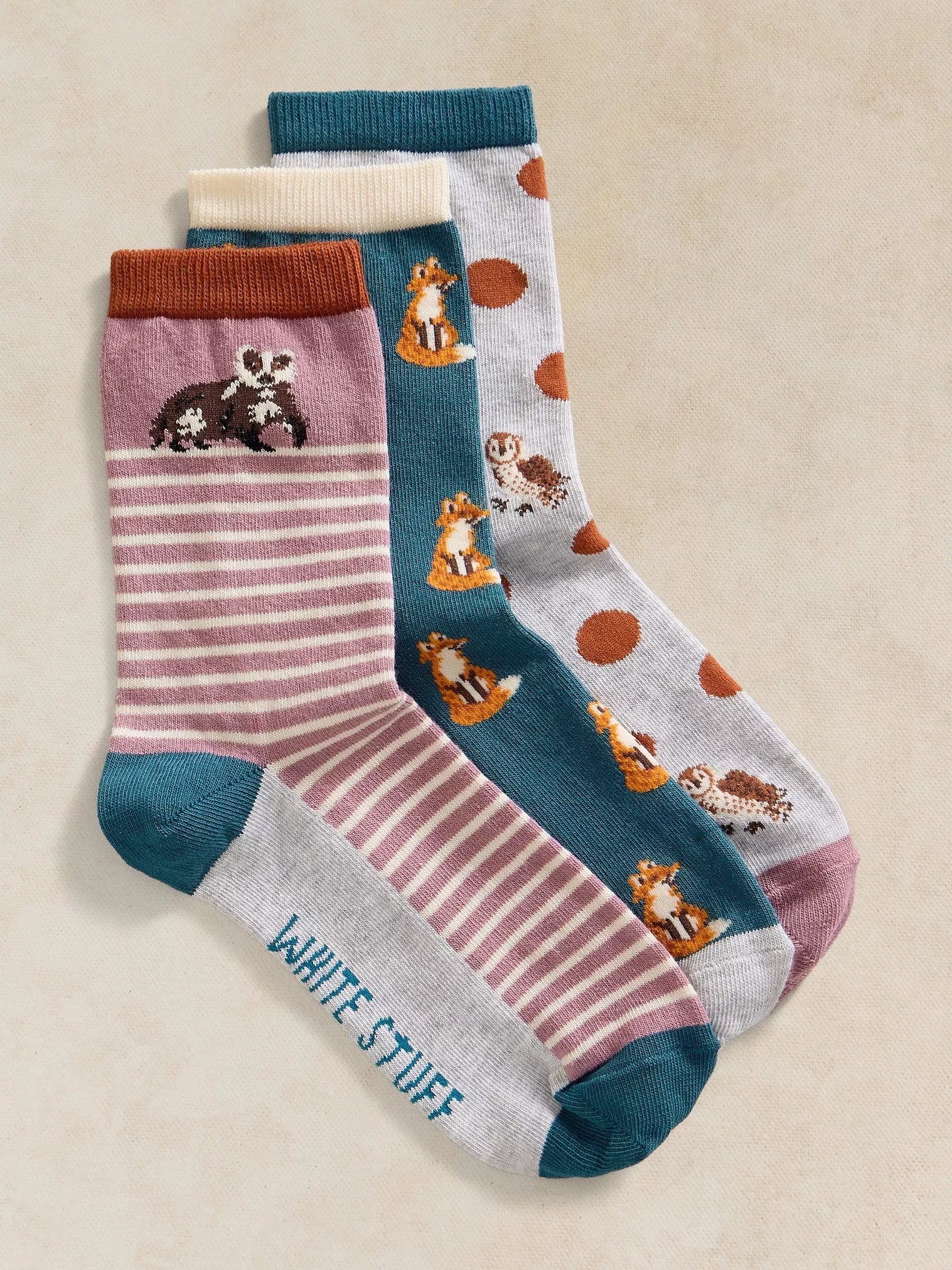 Pack of women's White Stuff Woodland ankle socks crafted from a soft, patterned organic cotton blend.