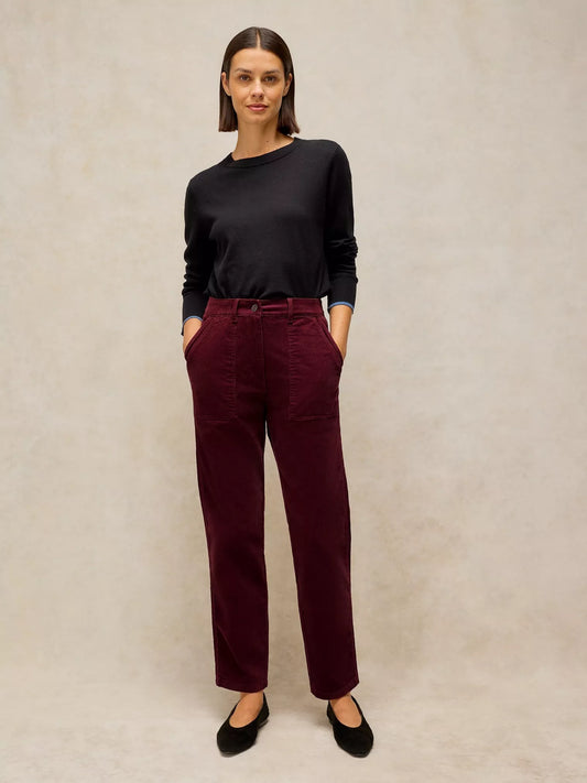 White Stuff Womens Twister Corduroy Trousers in organic cotton with tapered ankle length fit and front pockets