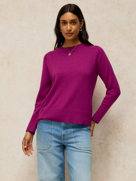 White Stuff Womens Sienna Jumper in Dark Pink organic cotton modal blend with crew neck and ribbed cuffs