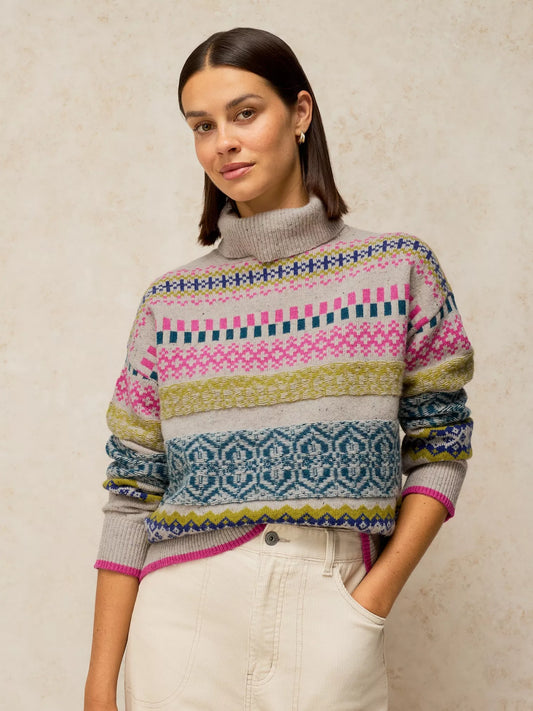White Stuff Felicity Fairisle Roll Neck Jumper with argyle pattern
