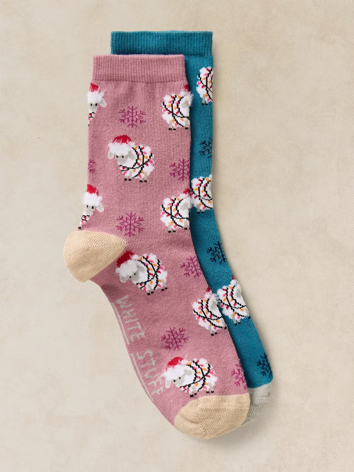 White Stuff fluffy Christmas sheep socks 2 pack in soft plush knit