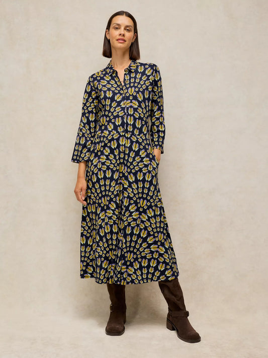 White Stuff Rua Jersey Shirt Dress in midi length with three-quarter sleeves