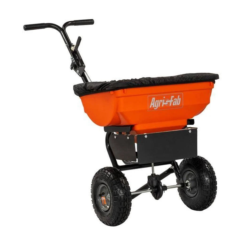 Agri-Fab 45-0575 All Season Push Spreader with 85lb poly hopper and pneumatic tyres for year-round garden maintenance.
