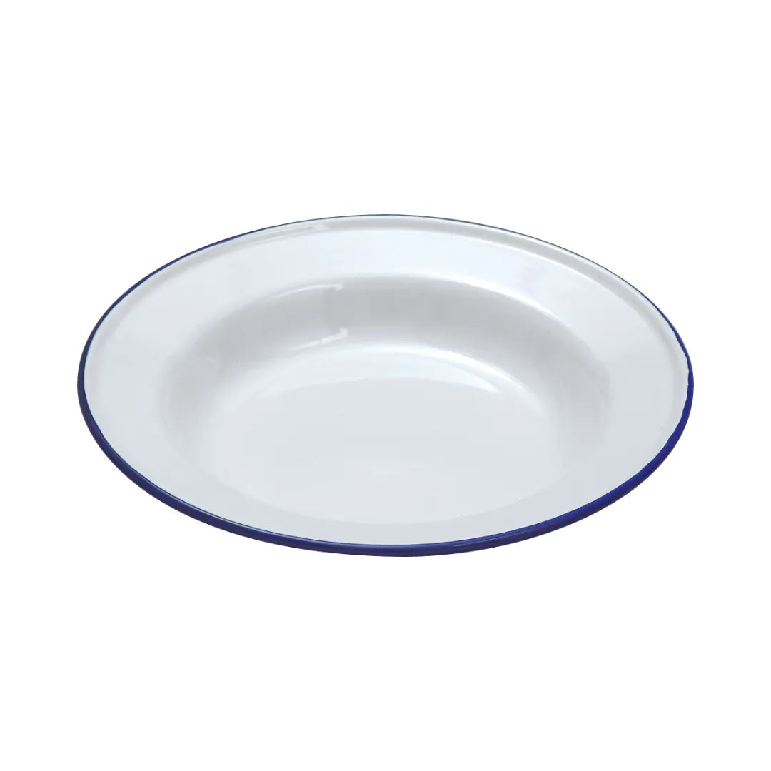 Falcon enamel white soup plate with classic blue rim 22cm