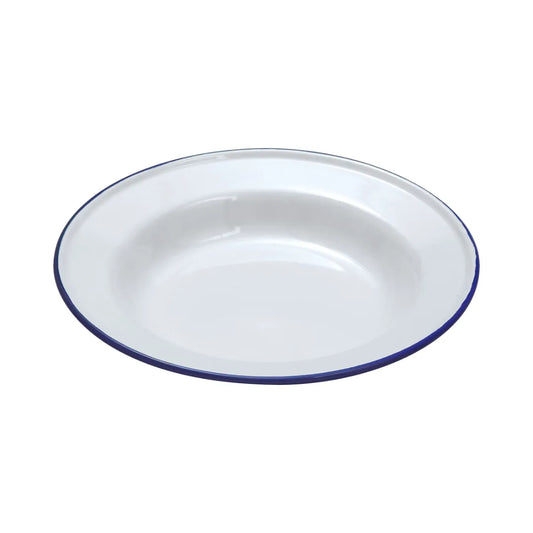 Falcon enamel white soup plate with classic blue rim 22cm