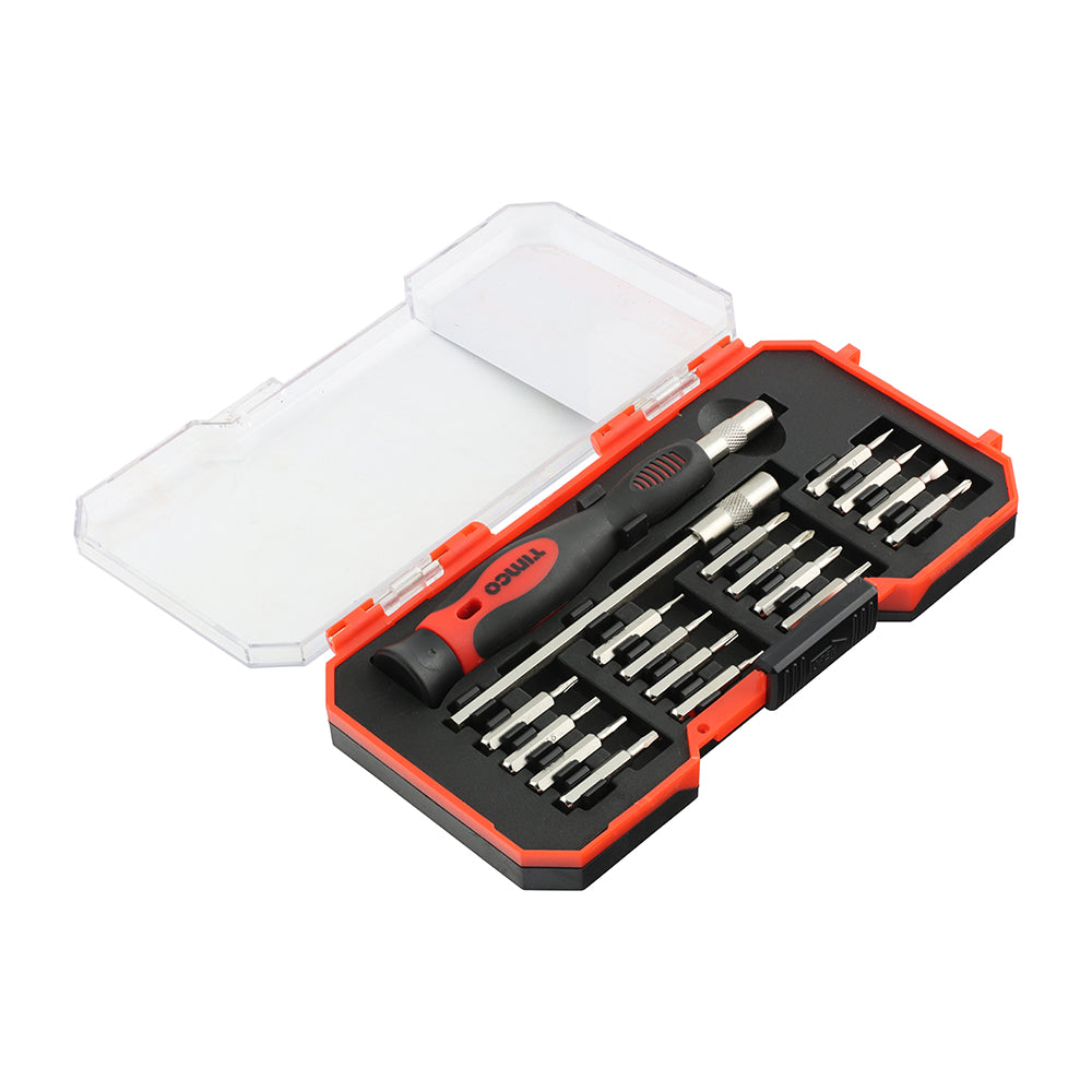 TIMCO 18 piece precision screwdriver bit set with micro driver handle in a compact storage case