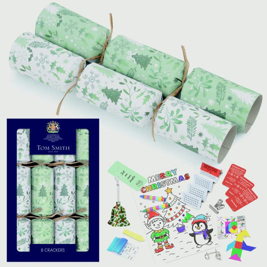Tom Smith pack of 8 Christmas crackers decorated with a botanical mistletoe design