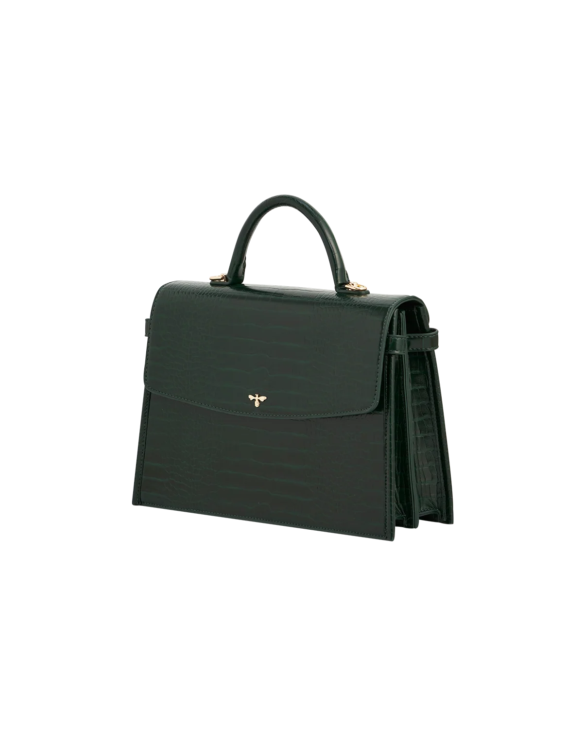 Fable Eliza Top Handle Bag in Forest Green Croc with Into the Woods printed scarf wrapped around the handle