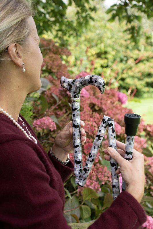 Classic Canes Folding Derby Little Dogs Print Adjustable Cane