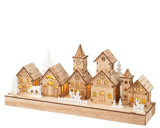 Kaemingk Wooden LED Village Christmas Scene