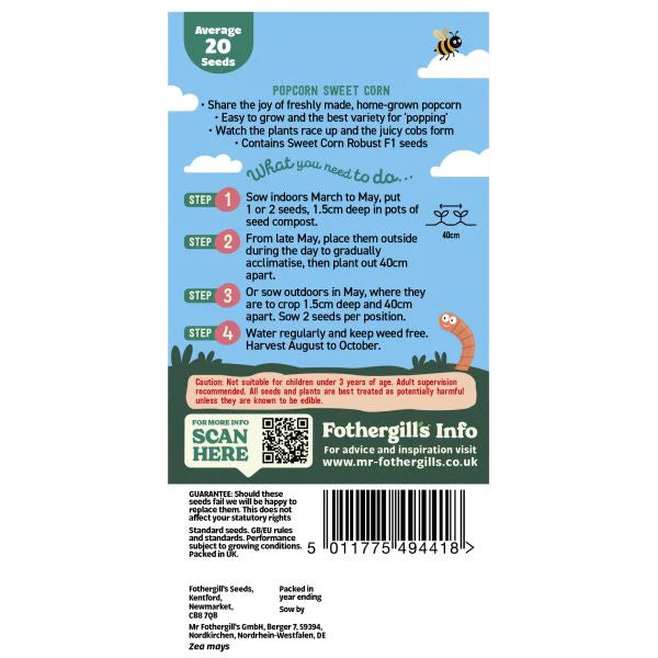Fothergill's Little Gardeners Popcorn SweetCorn Seeds
