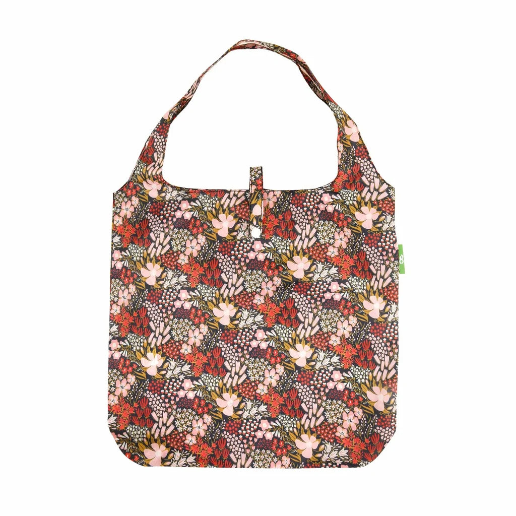 Eco Chic lightweight foldable reusable shopping bag with mixed flowers floral pattern
