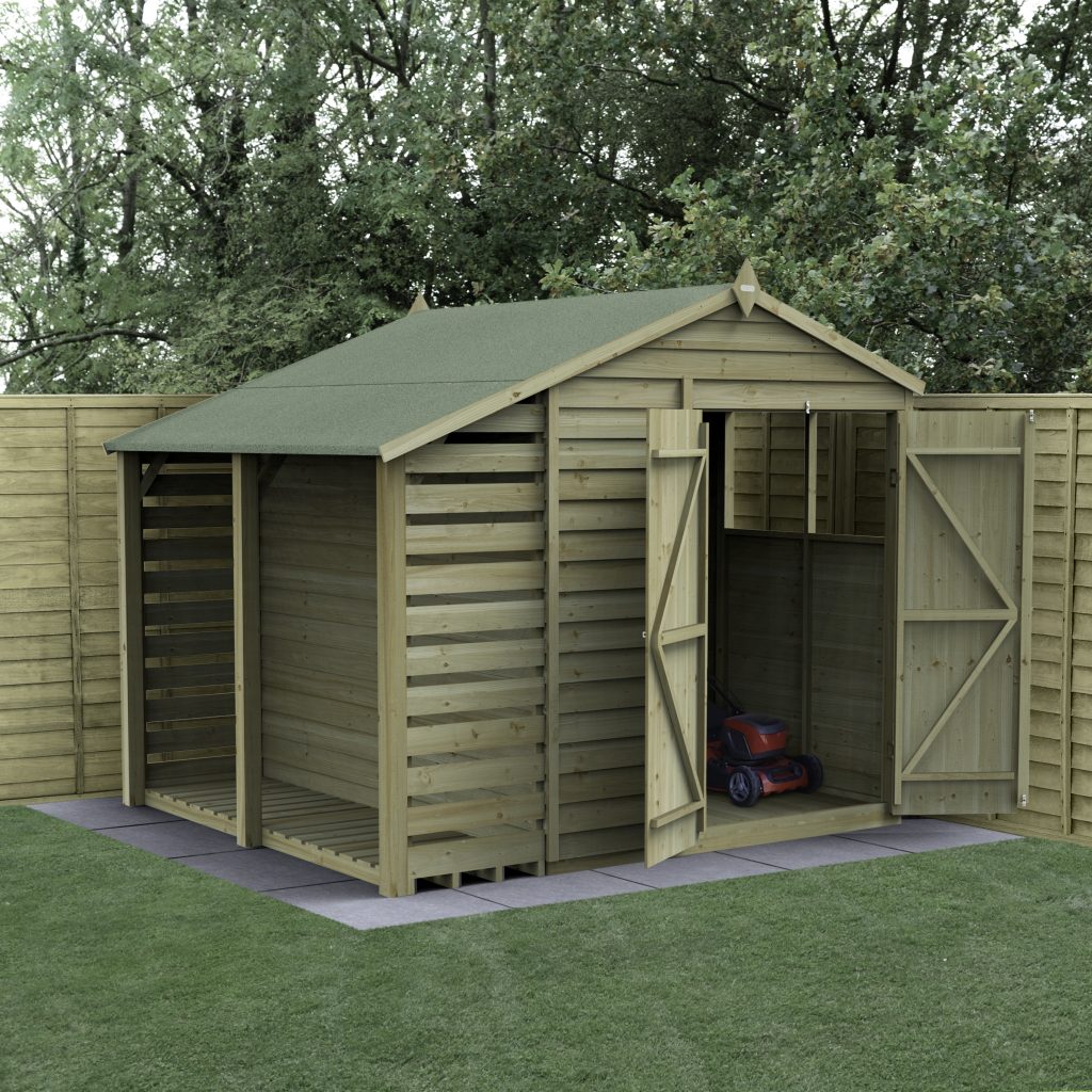 Forest Garden 4life Apex Shed 6x8 with Lean-To, Double Door and 2 Windows