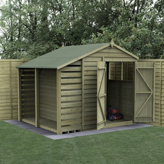 Forest Garden 4life Apex Shed 6x8 with Lean-To, Double Door and 2 Windows