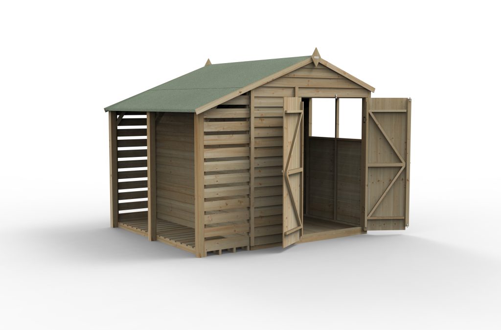 Forest Garden 4life Apex Shed 6x8 with Lean-To, Double Door and 2 Windows