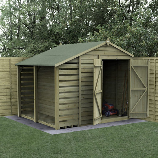Forest Garden 4life Apex Shed 6x8 with Lean-To, Double Door and No Windows