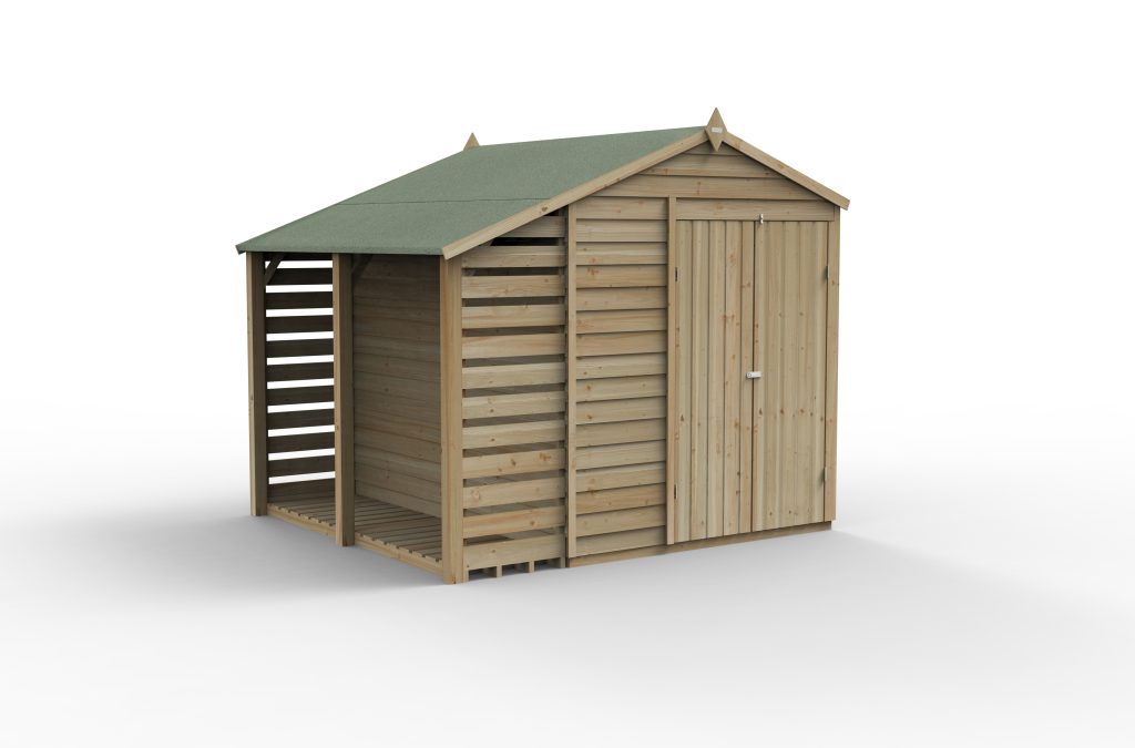 Forest Garden 4life Apex Shed 6x8 with Lean-To, Double Door and No Windows