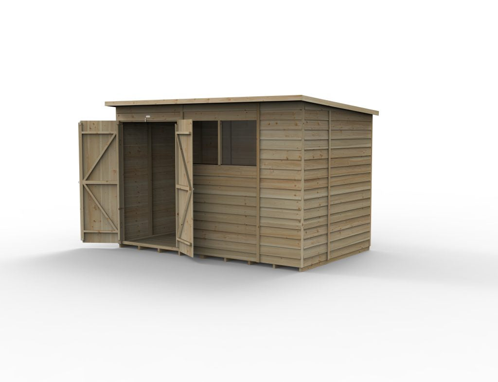 Forest Garden 4life Pent Shed 10x6 - 2 Windows - Double Door