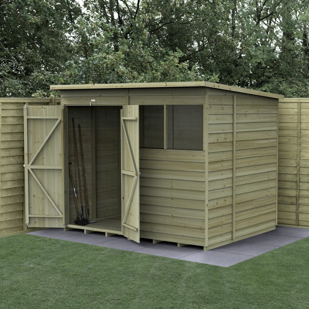 Forest Garden 4life Pent Shed 8x6 with 2 Windows and Double Door