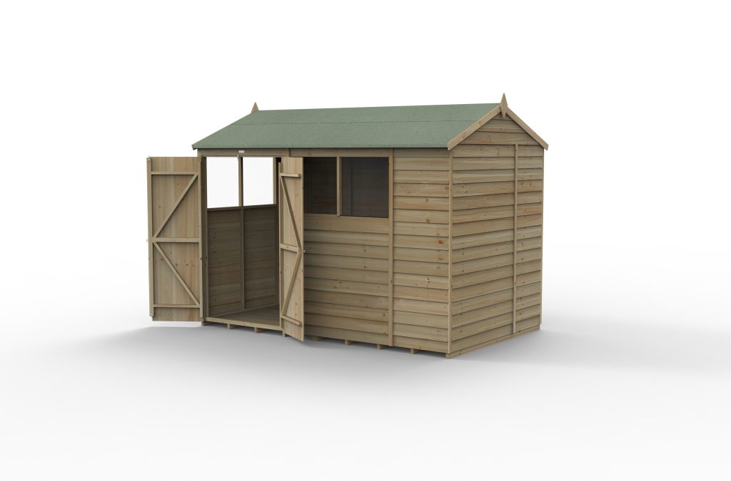 Forest Garden 4life Reverse Apex Shed 10x6 - Double Door - 4 Windows