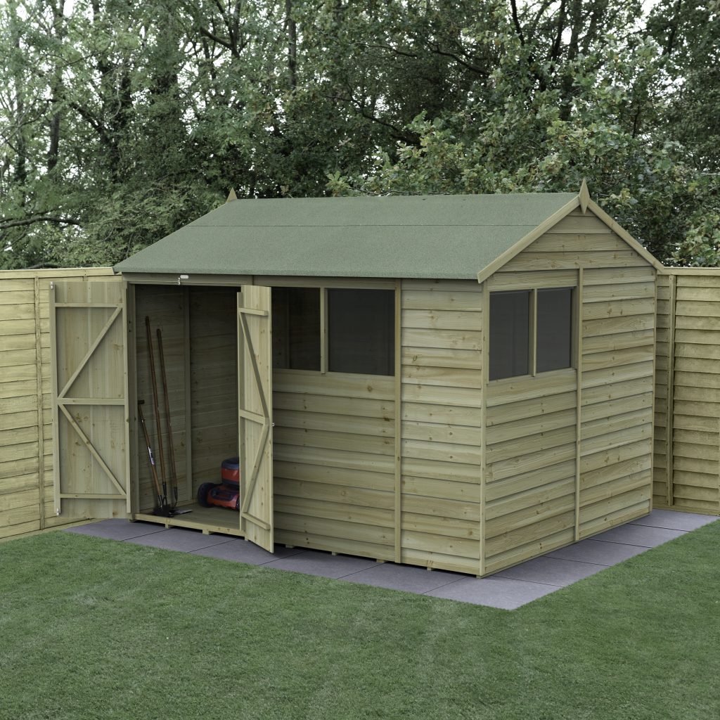 Forest Garden 4life Reverse Apex Shed 10x8 - Double Door - 4 Windows