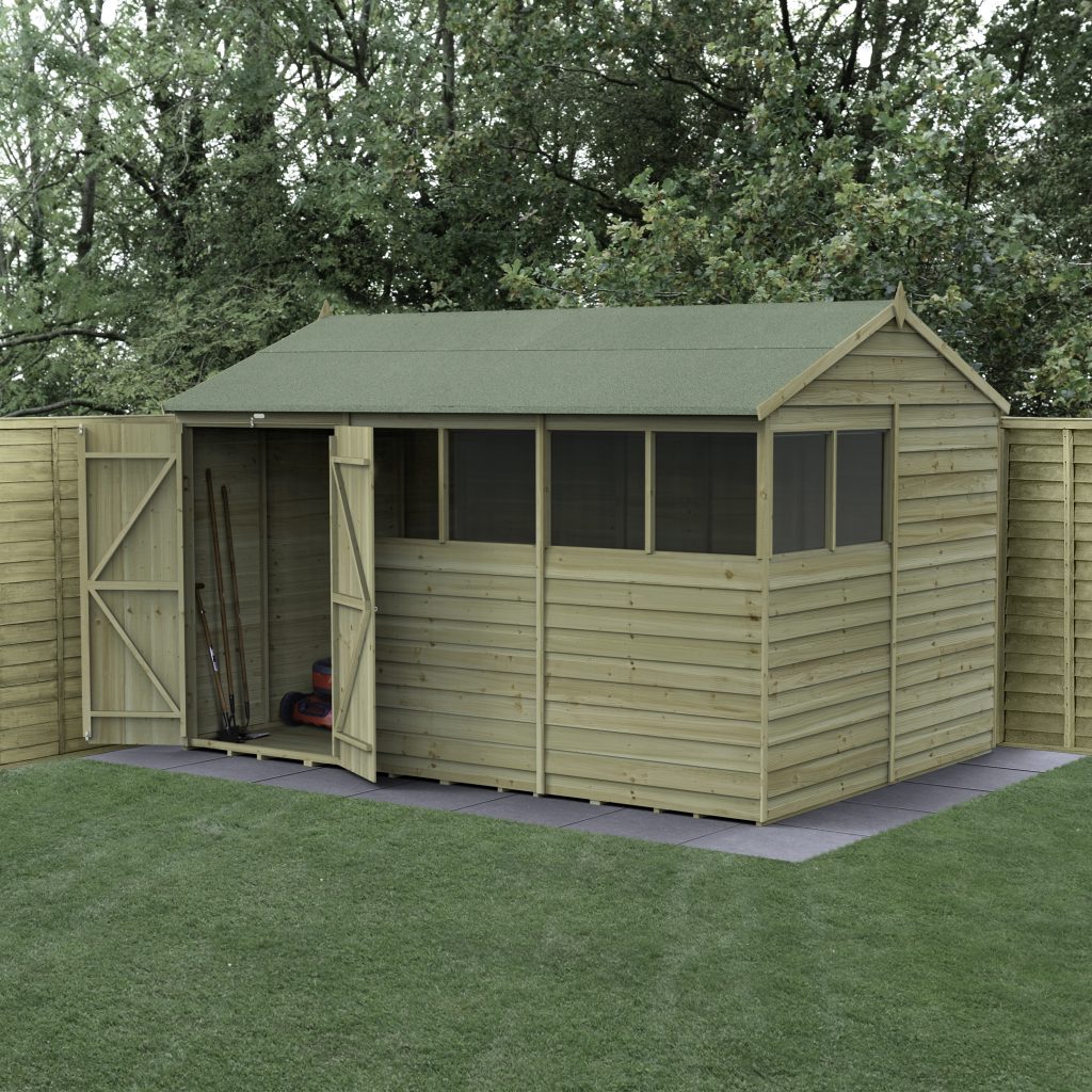 Forest Garden 4life Reverse Apex Shed 12x8 with Double Door and 6 Windows