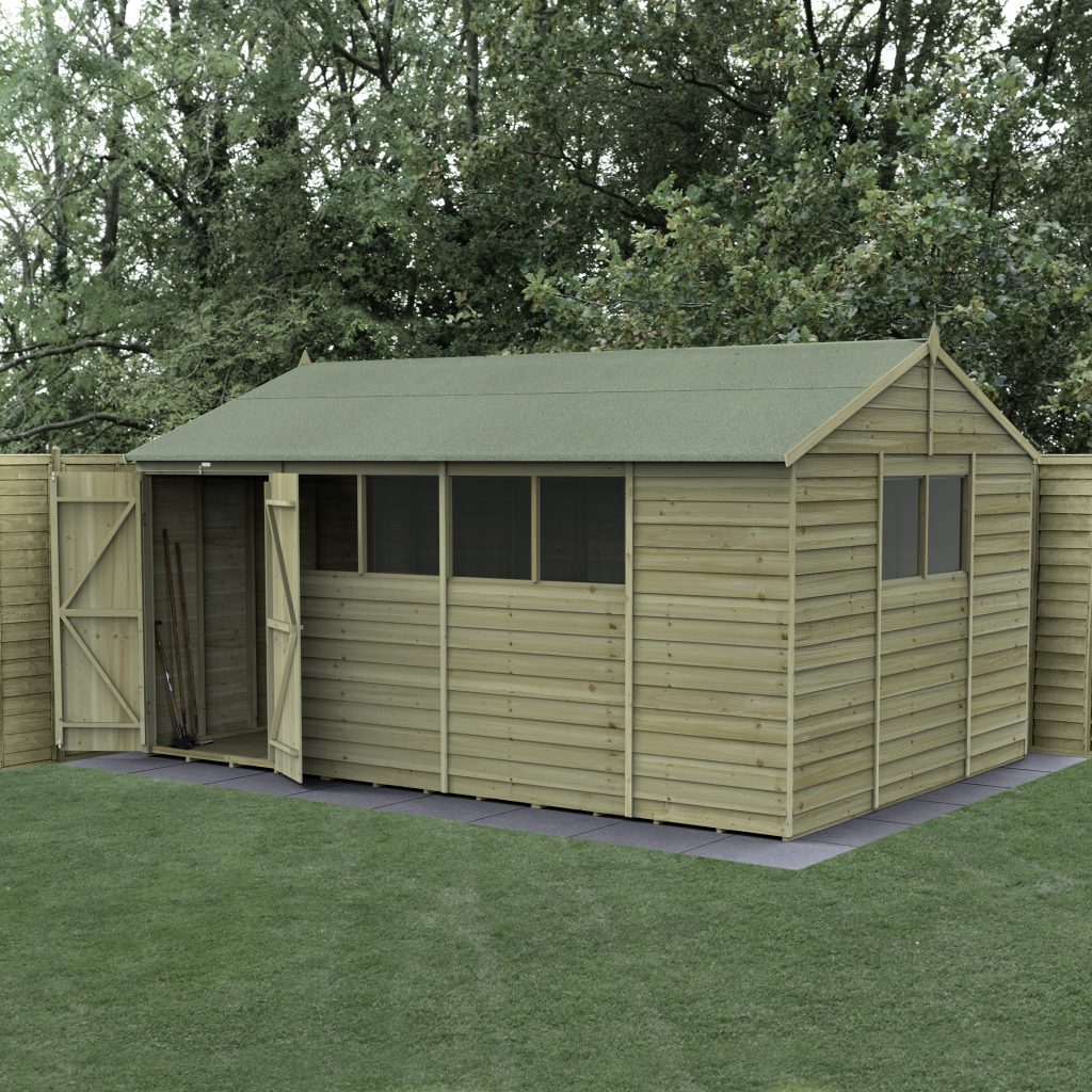 Forest Garden 4life Reverse Apex Shed 15x10 with Double Door and 6 Windows