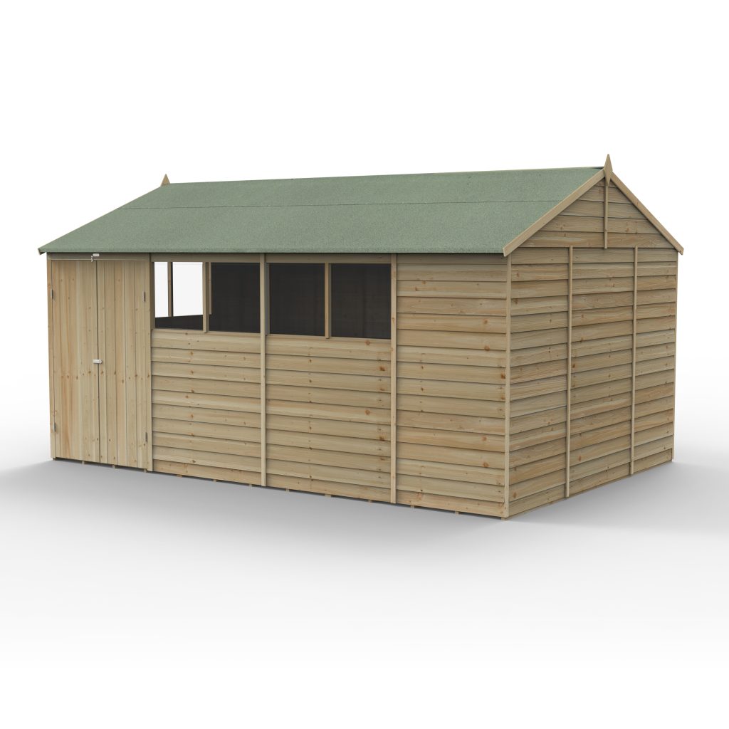 Forest Garden 4life Reverse Apex Shed 15x10 with Double Door and 6 Windows