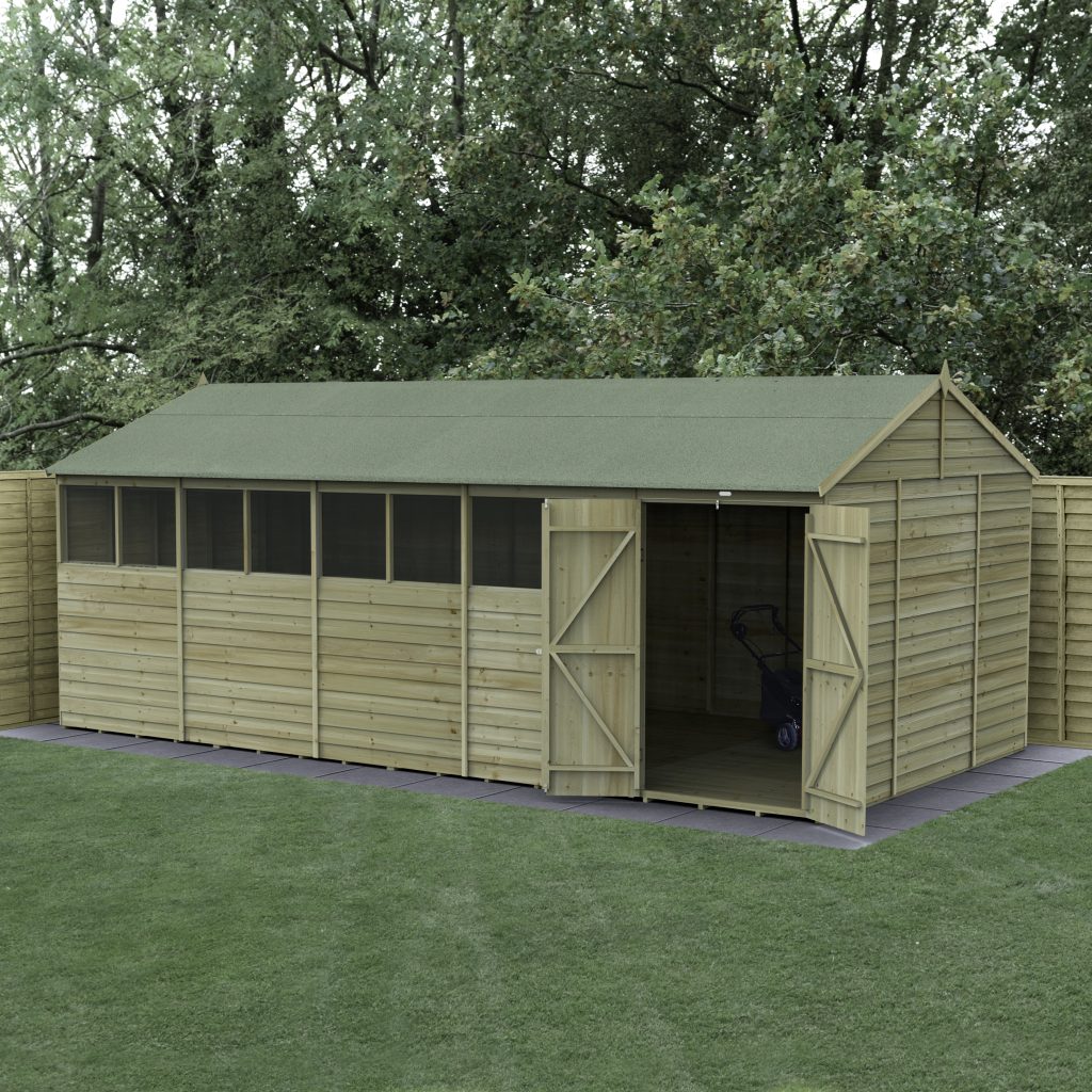 Forest Garden 4life Reverse Apex Shed 20x10 with Double Door and 8 Windows