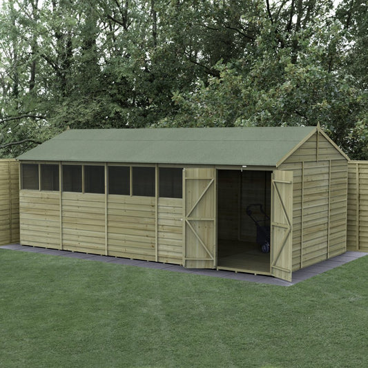 Forest Garden 4life Reverse Apex Shed 20x10 with Double Door and 8 Windows