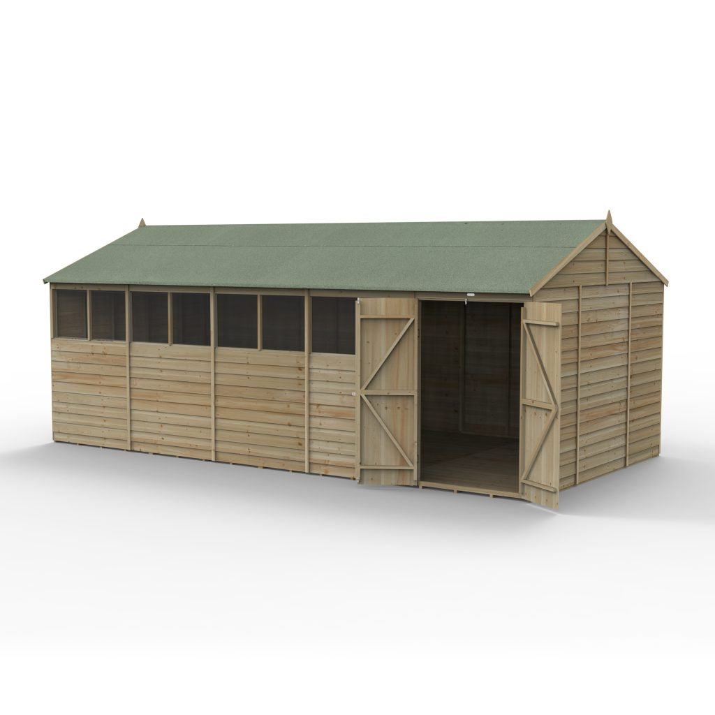 Forest Garden 4life Reverse Apex Shed 20x10 with Double Door and 8 Windows