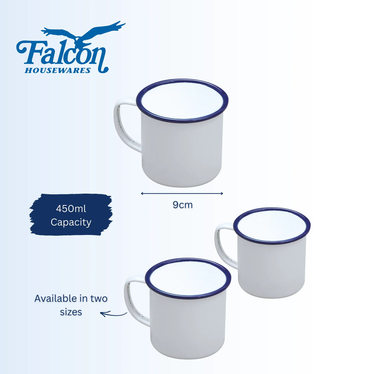 Falcon enamel white mug 9cm with classic blue rim