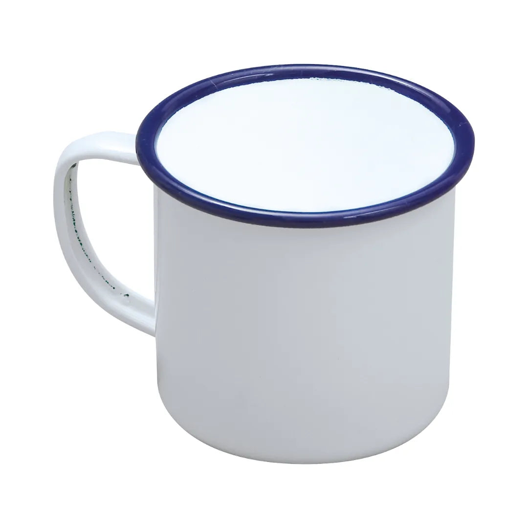 Falcon enamel white mug 9cm with classic blue rim
