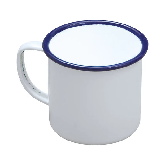 Falcon enamel white mug 9cm with classic blue rim