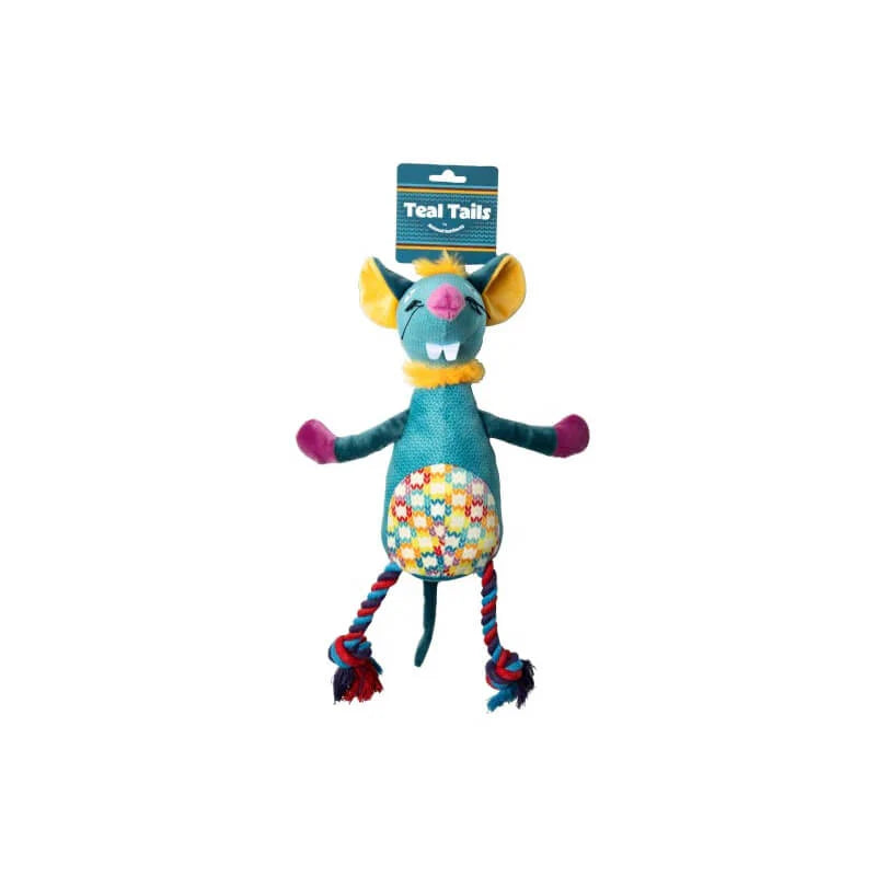 Animal Instincts Teal Tails Tim Mouse Plush Dog Toy
