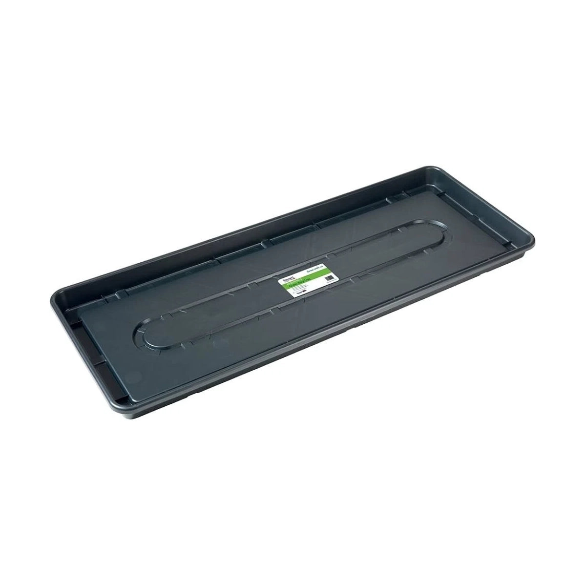 Stewart Garden Essentials 100cm black plastic growbag tray holding a planted tomato growbag inside a greenhouse.