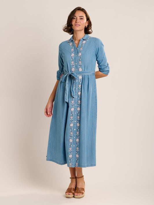 Brakeburn Viviana Embroidered Maxi Denim Dress