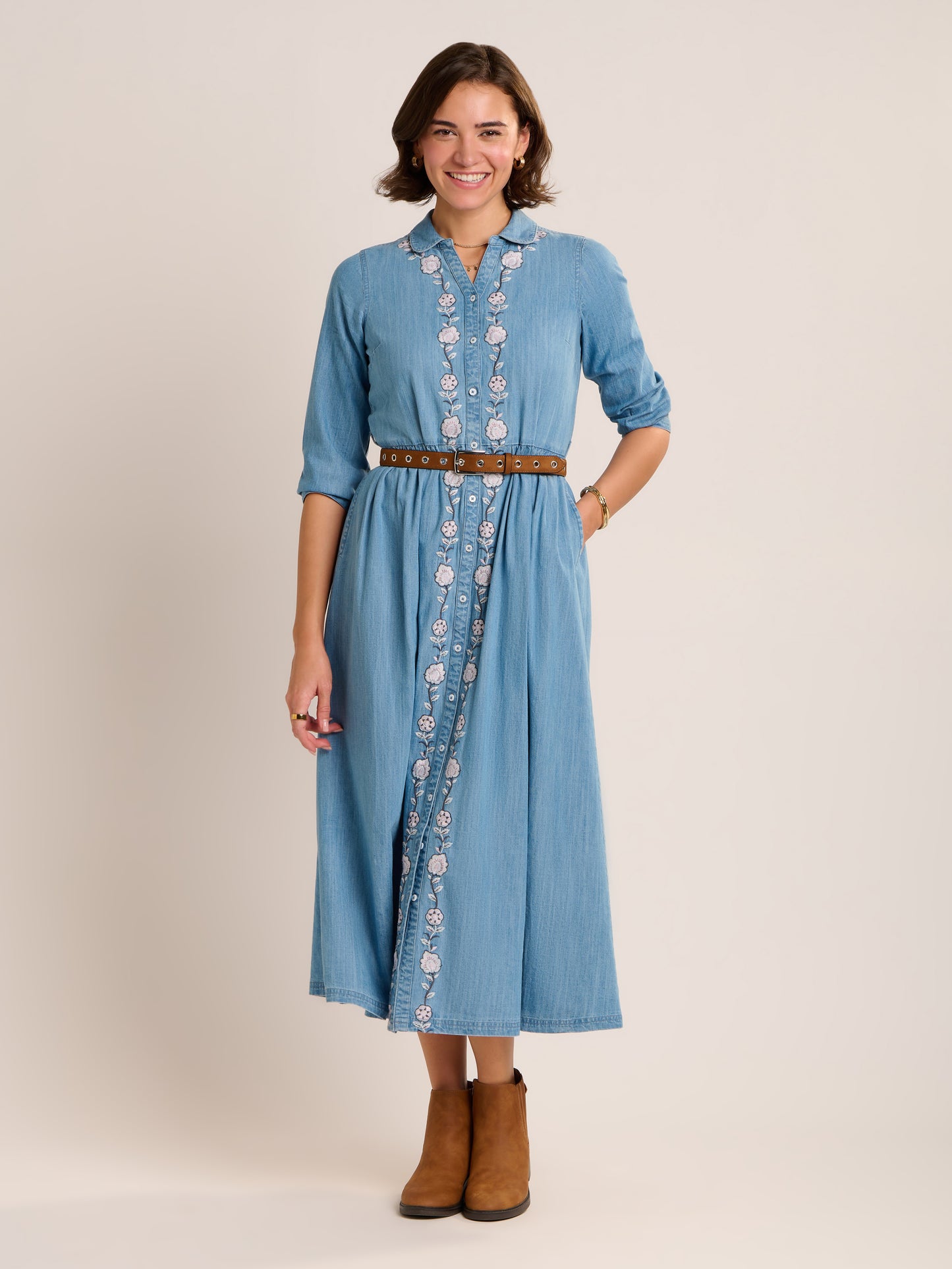 Brakeburn Viviana Embroidered Maxi Denim Dress